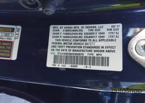 2017 Honda Cr-V Lx z USA, uszkodzony, nr VIN 7FARW5H36HE003679